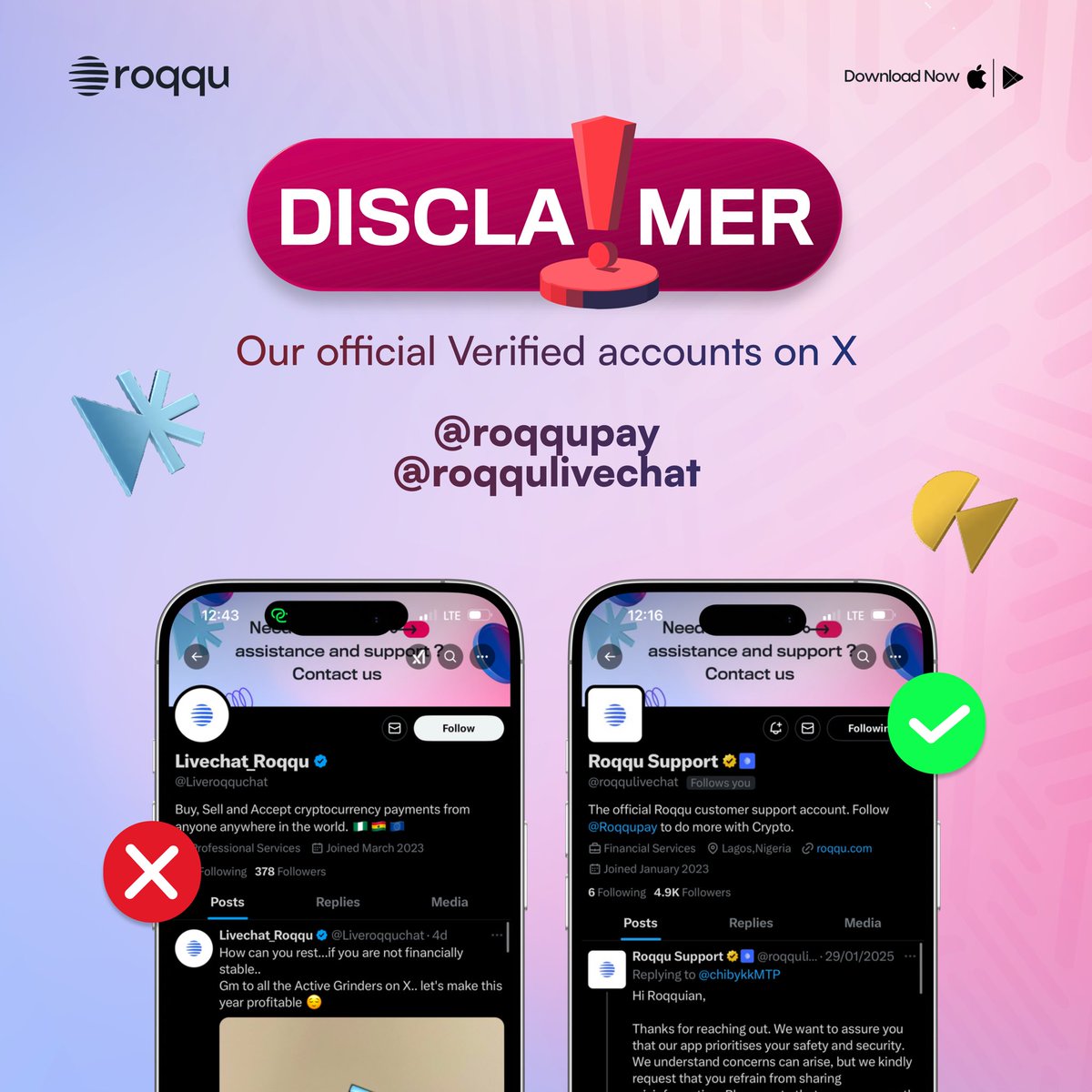 Hello Roqquians,

Beware of Impersonators! 🚨
A verified scam account is posing as Roqqu. Do not engage! Block and report any page sending suspicious links or requesting personal information.

For safety, only trust our official verified page <a href="/roqqupay/">Roqqu</a> . Stay alert, always verify