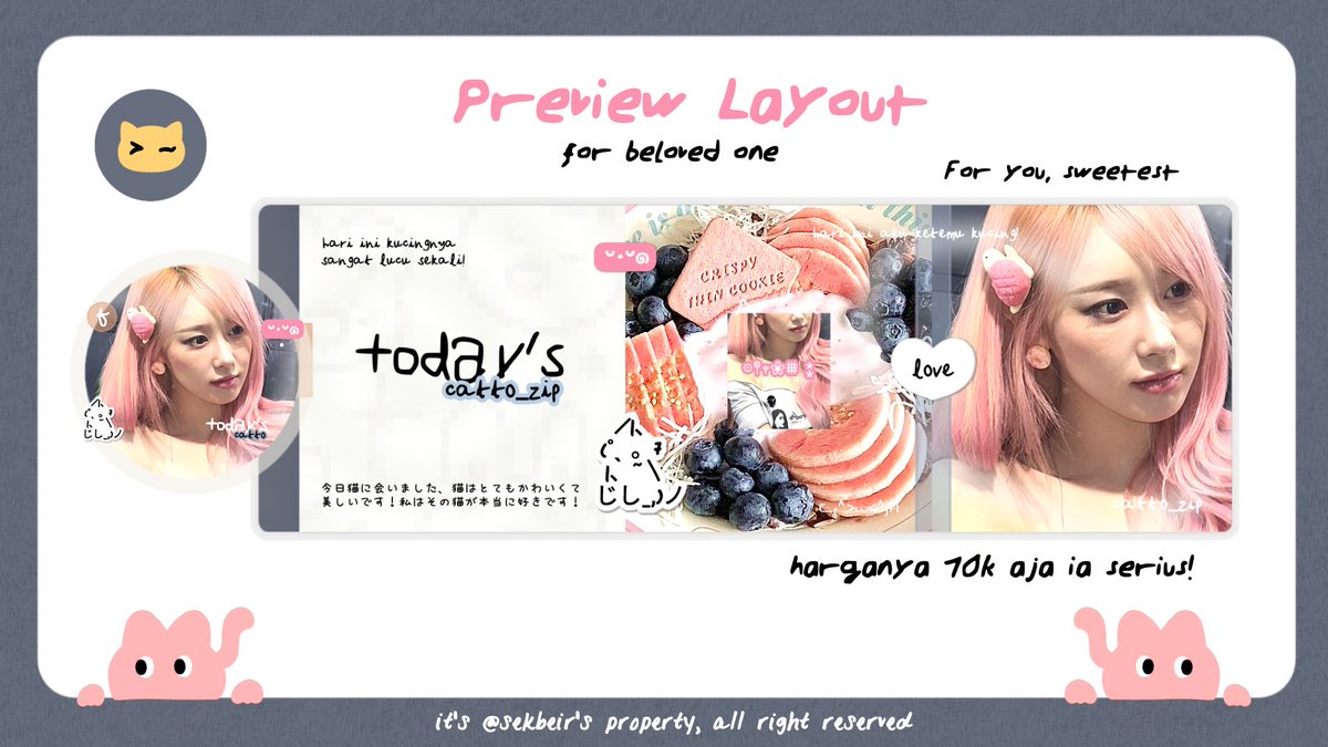 tolong repost tweet ini ya, maaci! 🐈💭

halo, temen - temen! aku ada 3 anak baru yang siap kalian ospekin nih! nanti akan aku masukin ke katalog layout ku ya! ☝🏻 jika ada kesamaan placement, mohon dm aku baik-baik ya! maaci. 👋

#zonauang