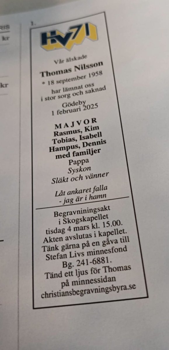 Frid över Thomas minne. Ordförande i North Bank Supporters. Trevliga minnen hemma i Thomas villa. Hans framgångsrika samarbete med Falcon bryggeri som gav sponsring till NBS. Alla trevliga minnen i samband med HV sommarmatcher i Halmstad. Go gubbe med mycket värme o humor.