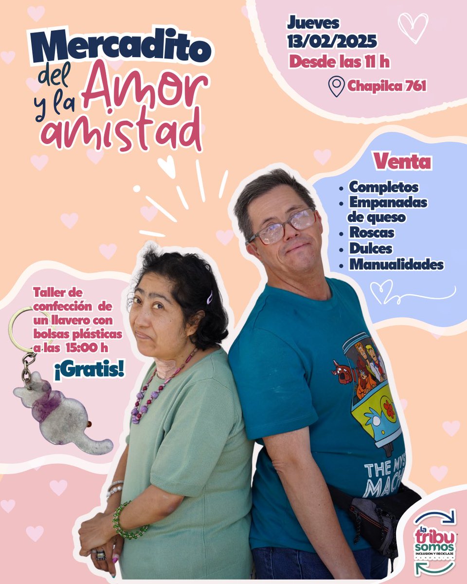 ¡Únete a nosotros para celebrar el Amor y la Amistad en nuestro Mercadito! 
Este jueves 13 de febrero, ven a disfrutar de exquisita comida, descubrir artesanías únicas y crear un regalo especial para esa persona significativa.
Y no te pierdas nuestro taller de reciclaje gratis!