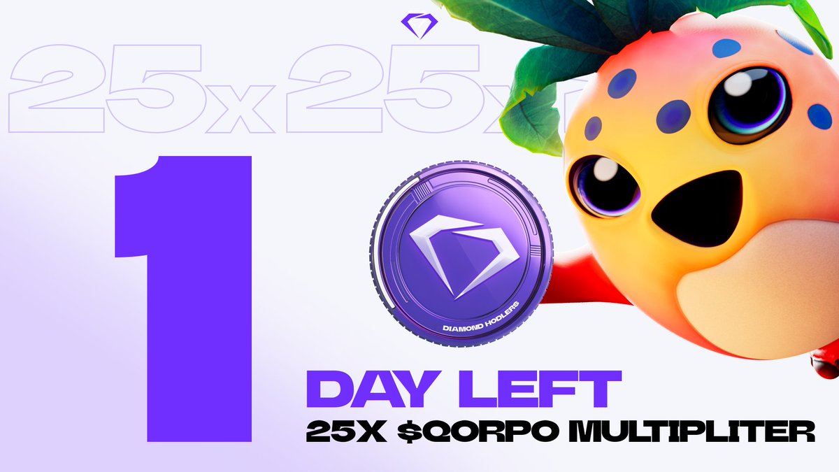 QORPOworld's tweet photo. 24 Hours Left to Secure the Highest Multiplier!

Time is running out! You have just 24 hours left to lock your $QORPO tokens and earn up to a 25x multiplier on your Diamond Points before the boost starts decreasing for those who haven't locked into any pool.

Don’t miss out—lock now!