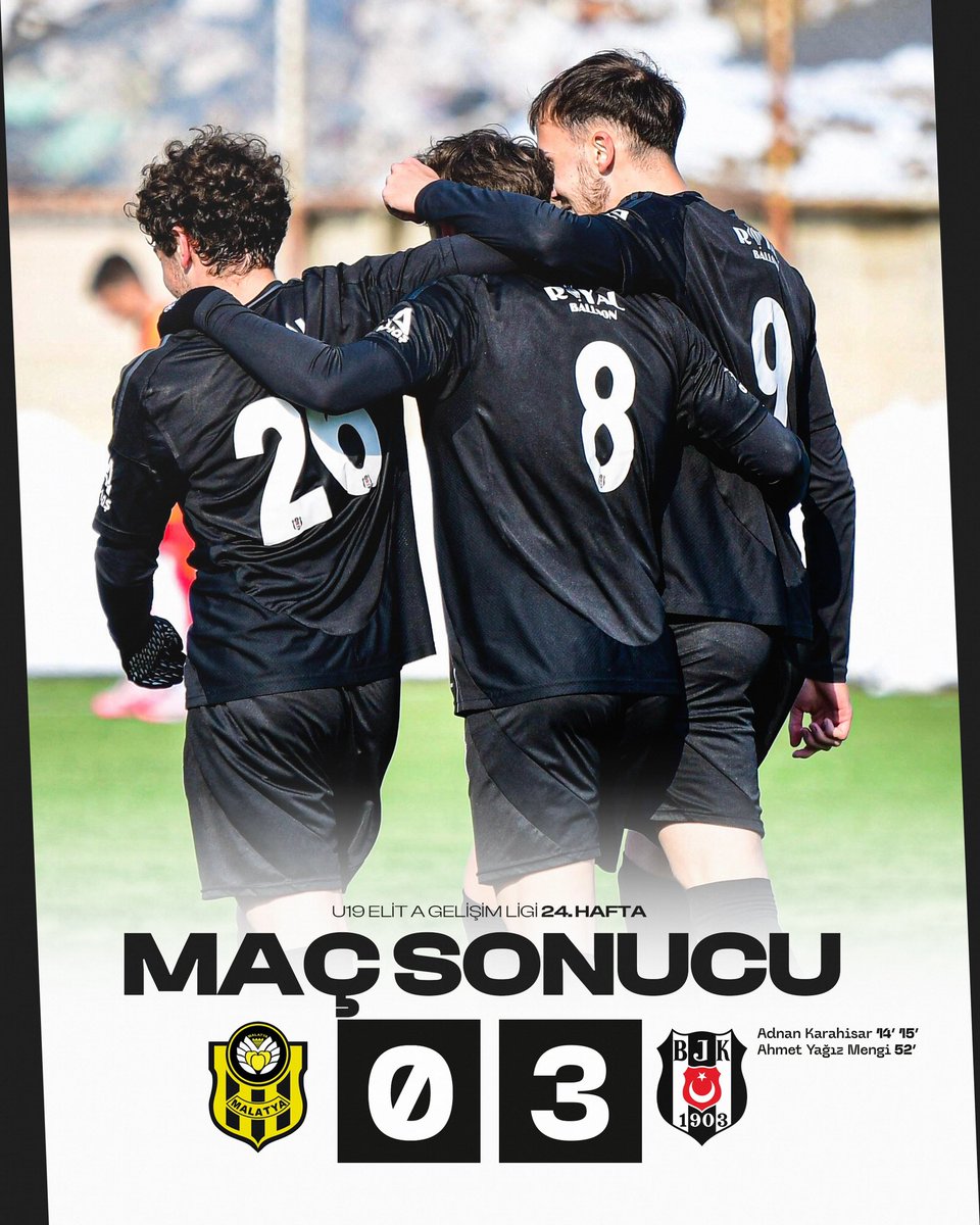Yine deplasman, yine 3️⃣ puan!

Yeni Malatyaspor 0:3 Beşiktaş | U19 Gelişim Ligi 24. Hafta Maç Sonucu 

⚽️ Adnan Karahisar 14’ 15’
⚽️ Ahmet Yağız Mengi 52’

#YMSvBJK #GeleceğinKartalları 🦅