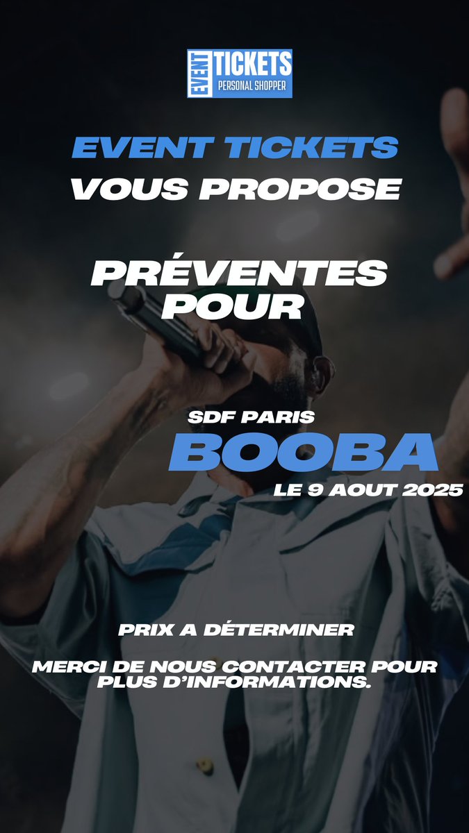 event_ticketss's tweet photo. 🚨 EXCLUSIVE PRE-SALE 🚨
Booba lights up the Stade de France on August 9, 2025! 🔥
A legendary show in the ultimate arena 🏟️⚡
Tickets are limited, don’t miss out! ⏳🎟️
🔗 Event Tickets opens the pre-sale! Reserve now!
#Booba #StadeDeFrance #PreSale #Concert #RapFr https://t.co/l51XuZ8JCO