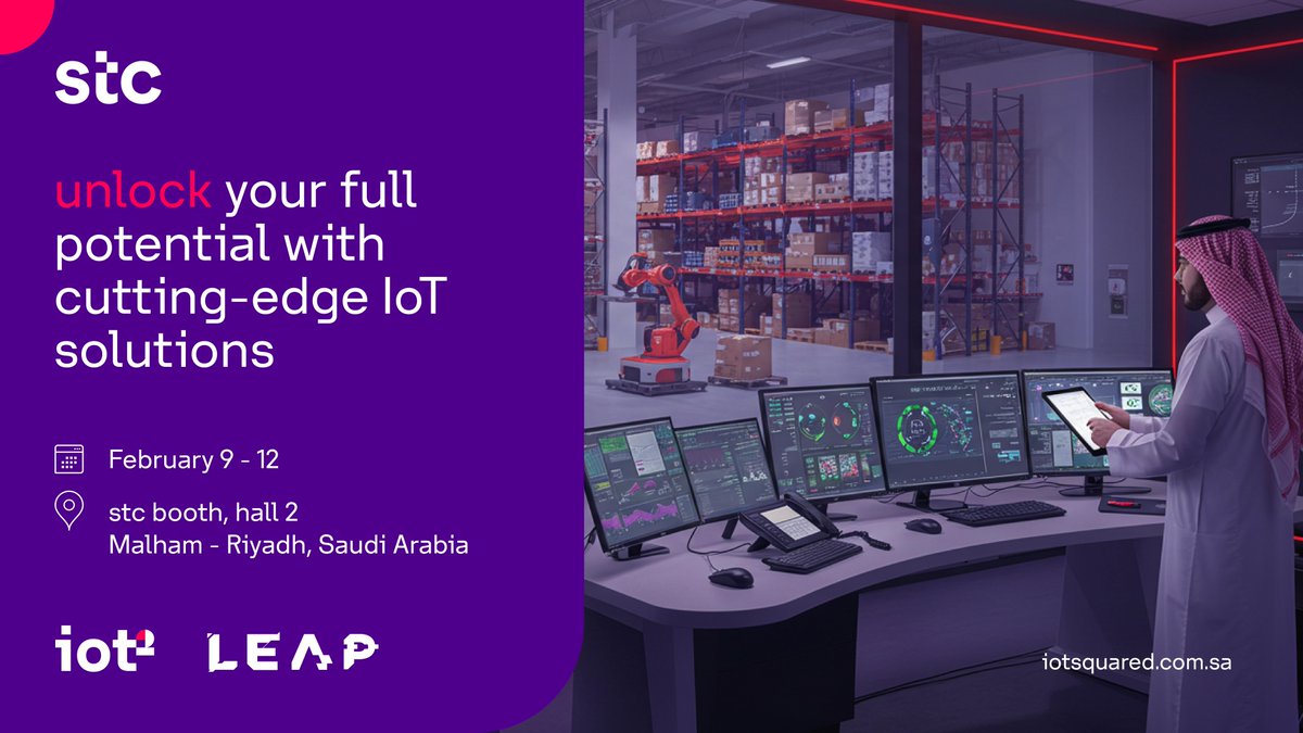 Smart cities
Smart logistics 
Smart industry  

The future starts now as we unlock the potential of things. Join us at #LEAP25 to connect and explore more!

Learn more: iotsquared.com.sa 

#IntoNewWorlds
#unlocking_the_potential_of_things