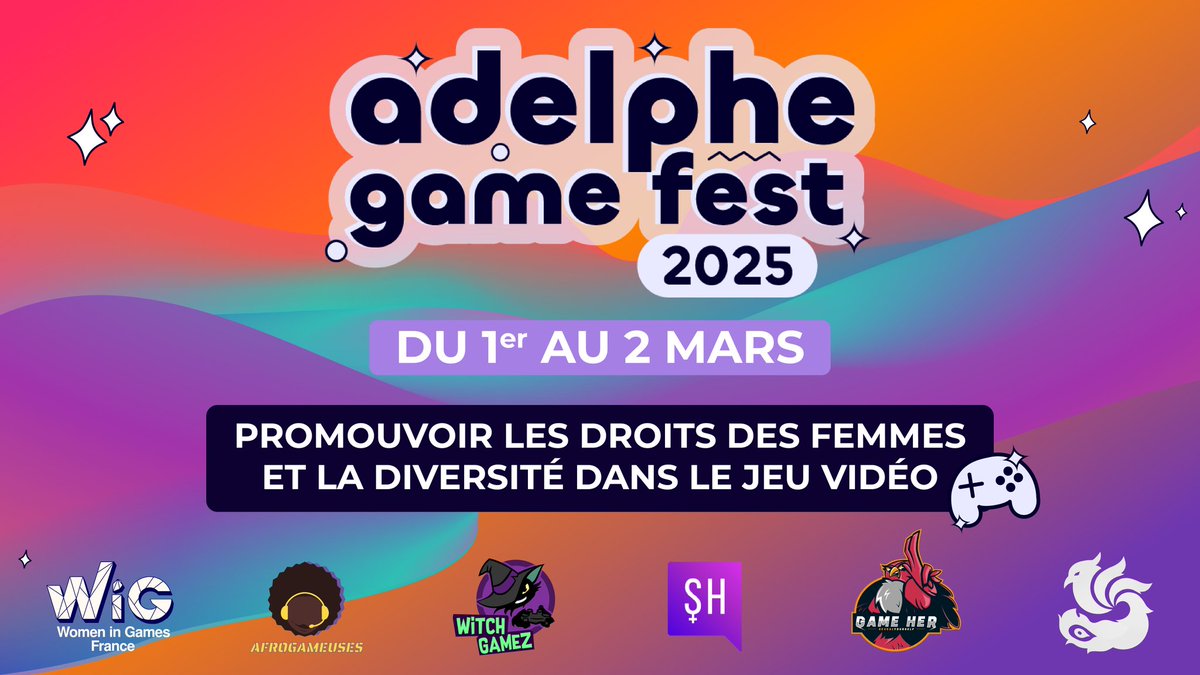 #AdelpheGameFest fait son grand retour 🎉 !

👑 <a href="/wig_fr/">Women in Games 🇫🇷</a>, <a href="/afrogameuses/">Afrogameuses</a>, <a href="/ProjectAWR/">Project AWR 🐦‍🔥 Asian Women Representation</a>, <a href="/Stream_Her/">Stream'Her</a>, <a href="/GameHer/">Game'Her</a> et <a href="/WitchGamez/">WitchGamez</a> 👑 se réunissent pour cette 2ème édition à l'occasion de la Journée internationale des droits des femmes !

📆 Retrouvez-nous les 1er et 2 mars sur Twitch !