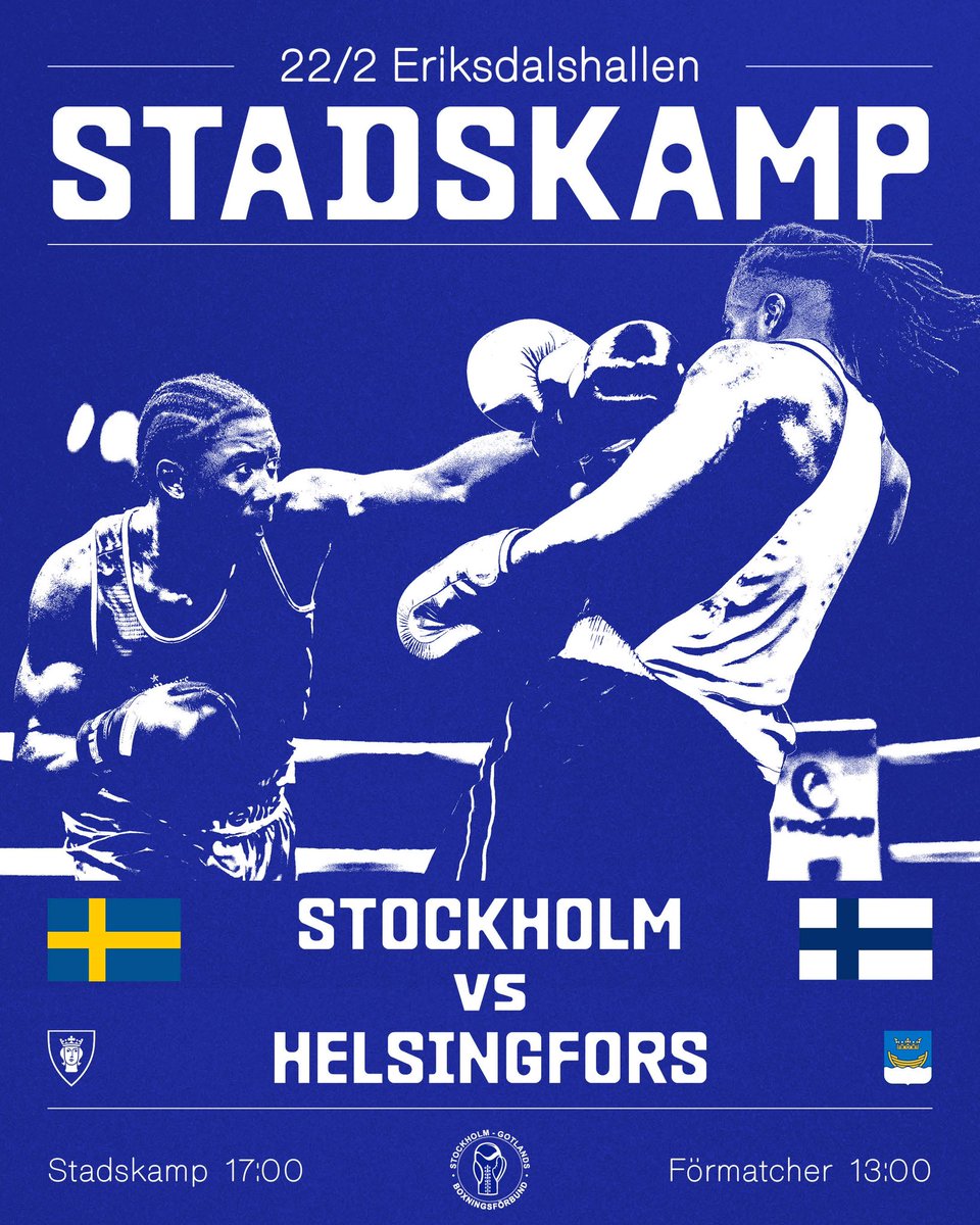 Våra tre svenska mästare Elwin, Ibrahim och Liridon kliver återigen upp i ringen i Eriksdalshallen. Den här gången i stadskamp mellan Stockholm och Helsingfors. 

Kom och heja den 22 februari!

🎟️ Biljetter köper du här: billetto.se/e/stadskamp-st…