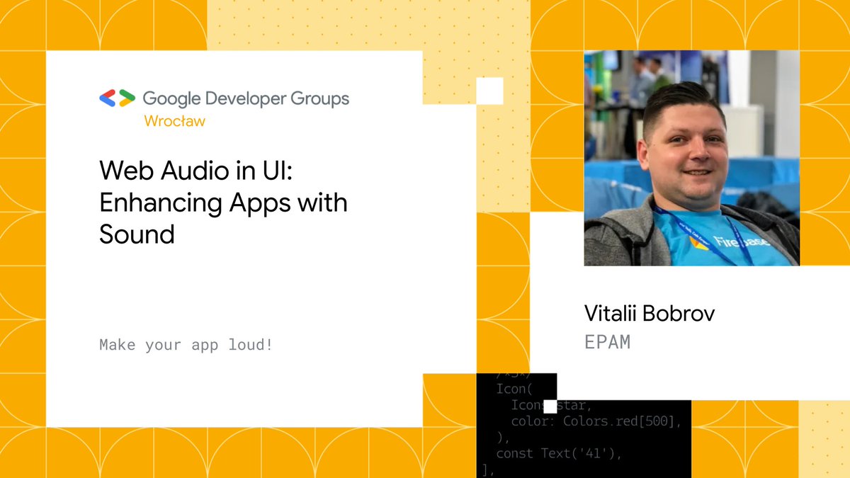 karol_wrotniak's tweet image. 🔊 Make your app loud! 🔊
Join Vitalii Bobrov at the GDG Wrocław Web Meetup on February 24th to learn how to use the Web Audio API to enhance your web apps with sound.
RSVP: gdg.community.dev/events/details…
#GDGWroclaw #WebDev #WebAudioAPI #JavaScript #UX