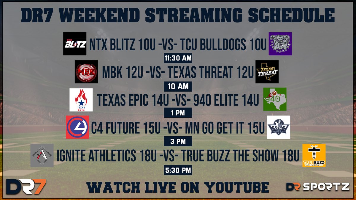 POOL PLAY LIVE STREAM SCHEDULE 🏈

Tune in on the DR Sportz YouTube channel. We will also be live streaming the championship games on Crown Sunday 👑

Link to watch: youtube.com/@drsportz?si=s…