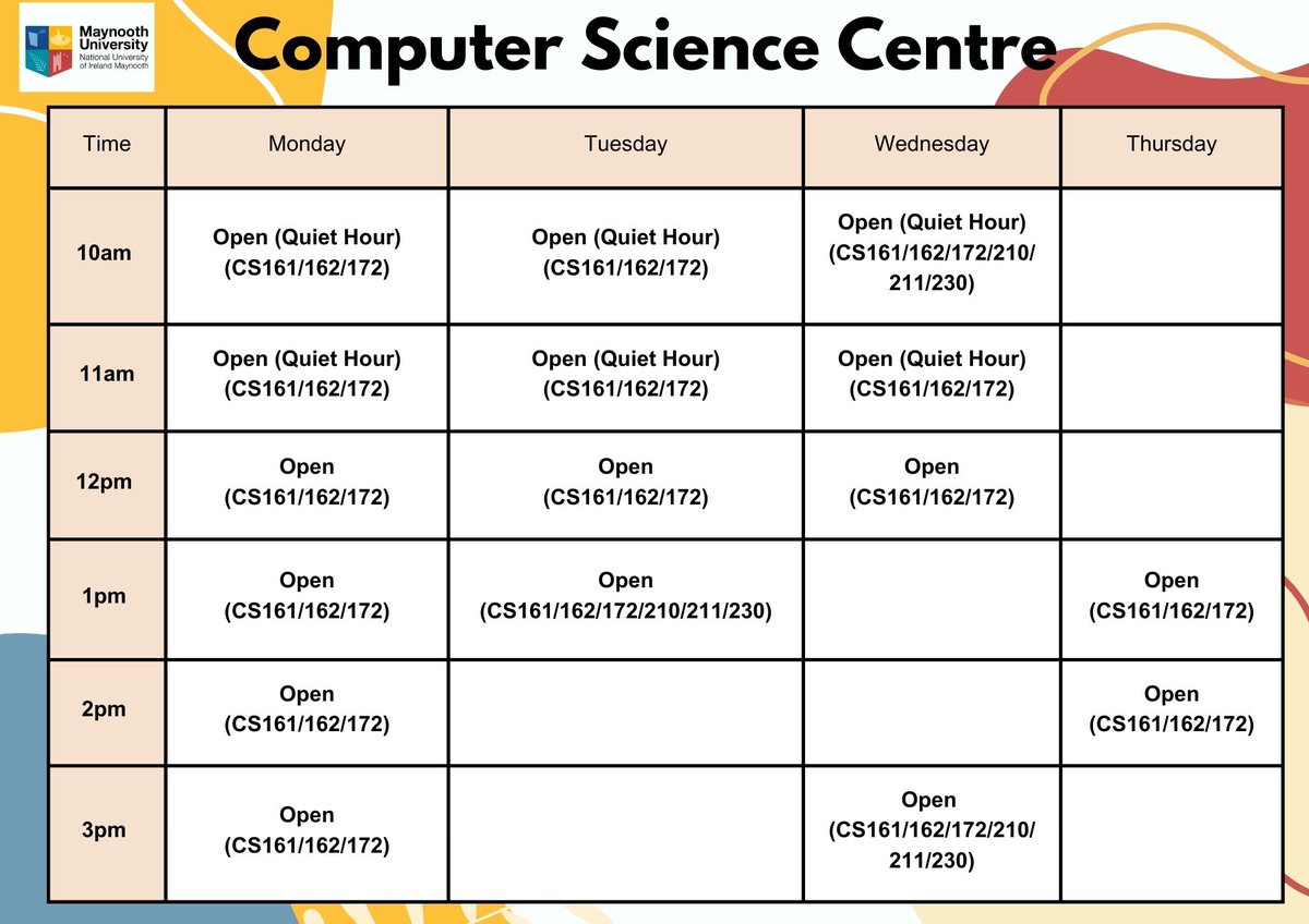 CSC timetable for semester 2. Opening this Monday the 10th of February at 10am! :)