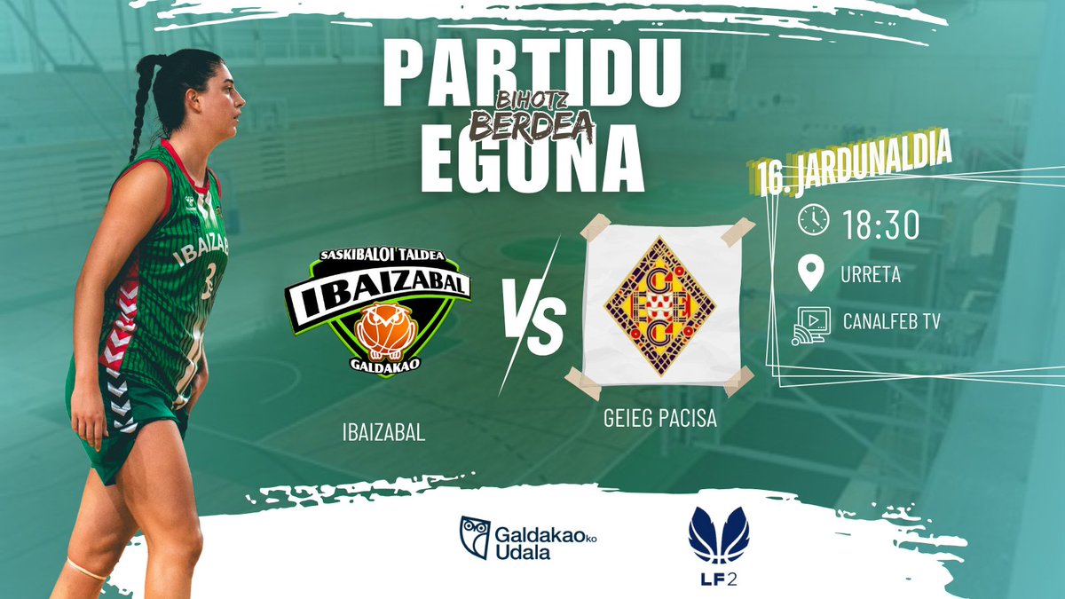 🔥𝙂𝘼𝙈𝙀 𝘿𝘼𝙔🔥

#LF2
1️⃣6️⃣.Jardunaldia
⏰ 18:30
🆚 <a href="/GEiEGBasquet/">GEiEG Bàsquet</a>
🏟️ Urreta
📺:canalfeb.tv/live?l=BD98BFE…

🟢 Gure etxea bete behar dugu, gure taldeak behar gaitu. Bultza!