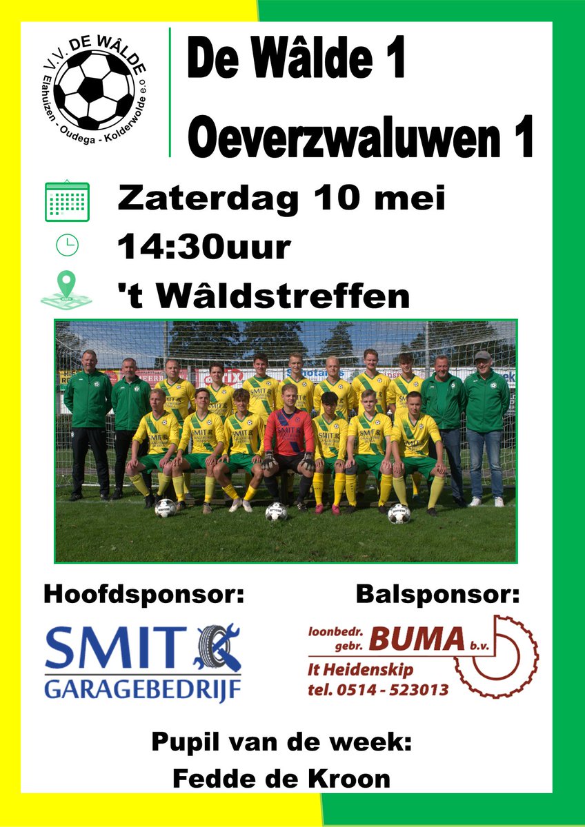 Zaterdag de laatste thuiswedstrijd van de competitie en wel de mooie derby tegen <a href="/Oeverzwaluwen/">Voetbal</a>