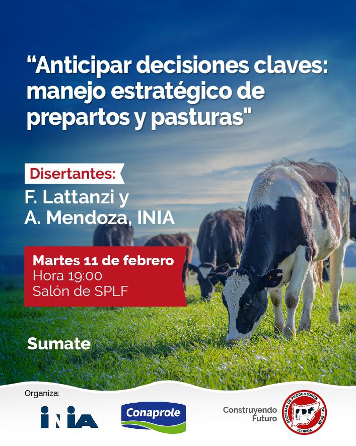 Febrero, Agosto y Diciembre: 3 meses que definen mucho del resultado de sistemas lecheros pastoriles. 

En qué no hay que errar en FEBRERO? Véngase este martes 11/Feb a las 19 hs al salón de la <a href="/_splf/">SPLF</a> en Florida, y se entera!!
 
<a href="/Conaprole/">Conaprole</a> <a href="/BaraibarNicolas/">Nicolás Baráibar Pedersen</a> <a href="/INIA_UY/">INIA URUGUAY</a> <a href="/Nachogoi/">Ignacio Goicoechea A</a>