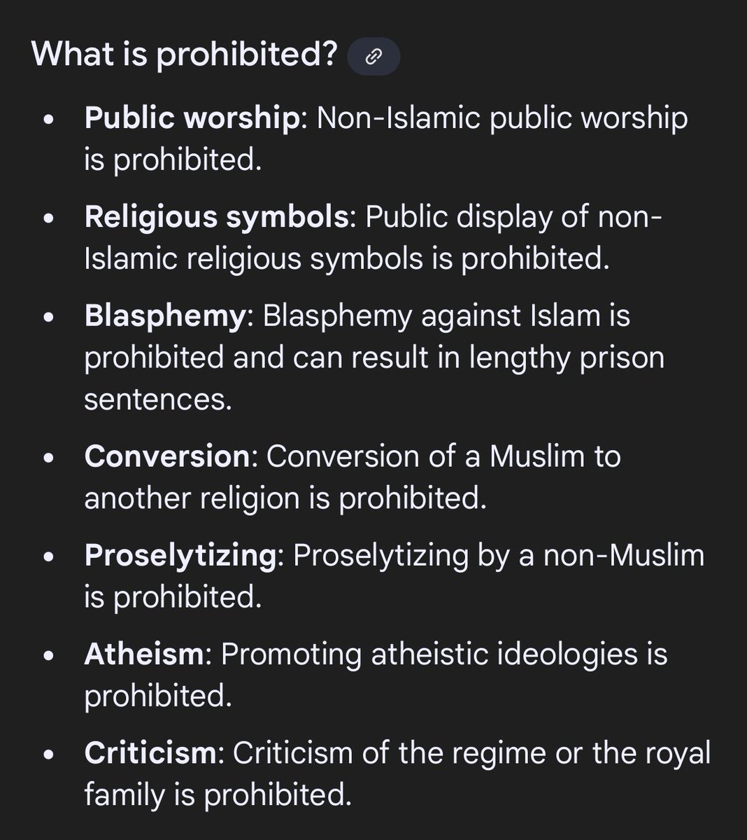 zadokism's tweet photo. @RadioGenoa 🇸🇦 Saudi Arabia (the land of origin for Islam) bans all of the following 👇 

Yet, WE'RE supposed to accommodate THEM in our countries - or else WE'RE the bigots? https://t.co/lb4iHtVn5N