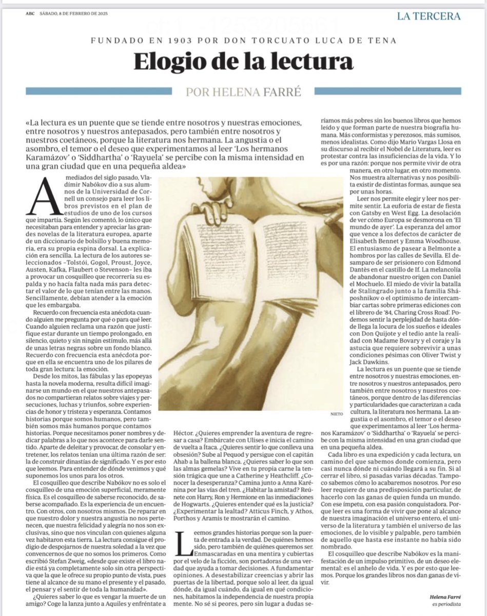 sanz_ismael's tweet photo. ✨ "Cada libro es una expedición al conocimiento, un camino del que sabemos dónde comienza, pero nunca dónde ni cuándo llegará a su fin."
Los libros son viajes impredecibles que moldean nuestras vidas. @hfarrevallejo hoy en ABC https://t.co/JtRq9AfYCJ