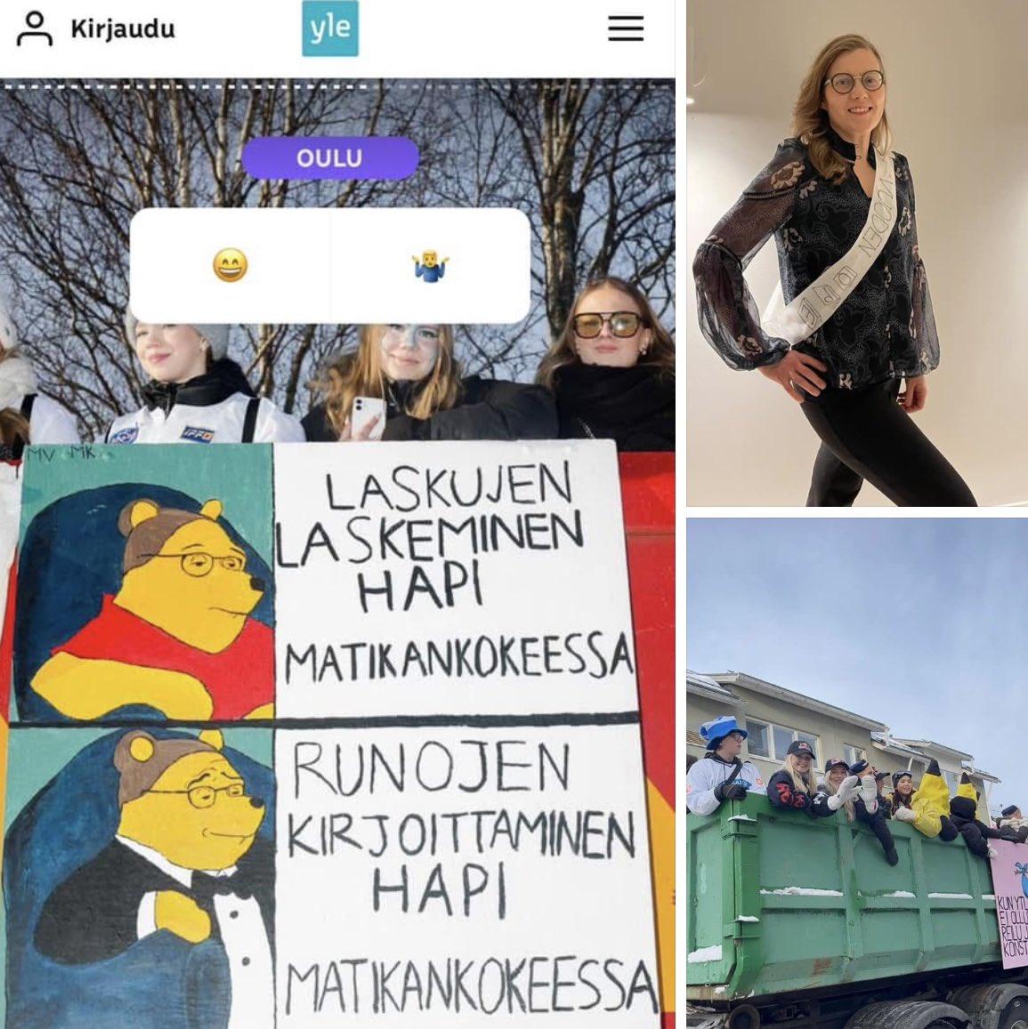 HaapsaariPiia's tweet photo. Penkkari-iloa! Entisen työni abien lakana YLE:n 50 nerokkaimman abilakanan  joukossa! Paljastuu, miksi opiskelijat viipyvät PITKÄÄN kokeissani: kirjoittavat lopuksi matikkarunoja, -räppejä ja -tarinoita. Sain Vuoden opettajapalkinnon Norssin abeilta!
Ajelulla vilkutti myös Aada❤️ https://t.co/Yjy1MYOpgj