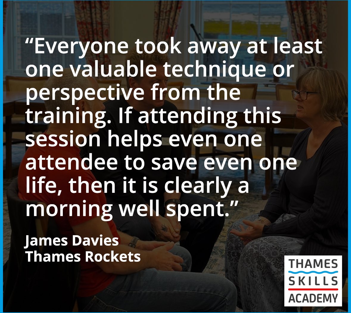 “Help Us Make the Thames Safer” 🌊

Every conversation counts. 

Join our Suicide Intervention workshop and gain practical skills to support someone in distress. Next date: 18 Feb 2025. Let’s make a difference together.
📍 Central London | 💻 Sign up now: thamesacademy.london/training/train…