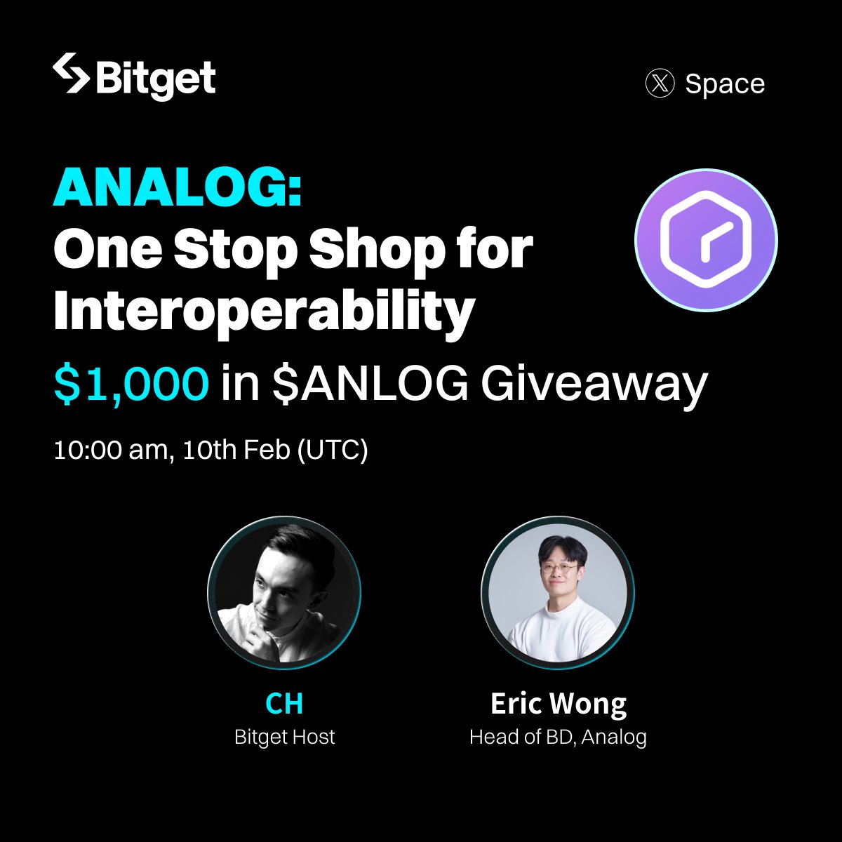 Join our upcoming X Space with $ANLOG <a href="/OneAnalog/">Analog 🕓⛓️</a>! 

⏰ Feb 10, 10:00 AM UTC 
💰 $1,000 in $ANLOG Giveaway (20 winners)

 To enter: 
🔹Follow <a href="/bitgetglobal/">Bitget</a> <a href="/OneAnalog/">Analog 🕓⛓️</a> + RT 
🔹Tune in: x.com/i/spaces/1Mnxn… 
🔹Drop a screenshot of you in the Space