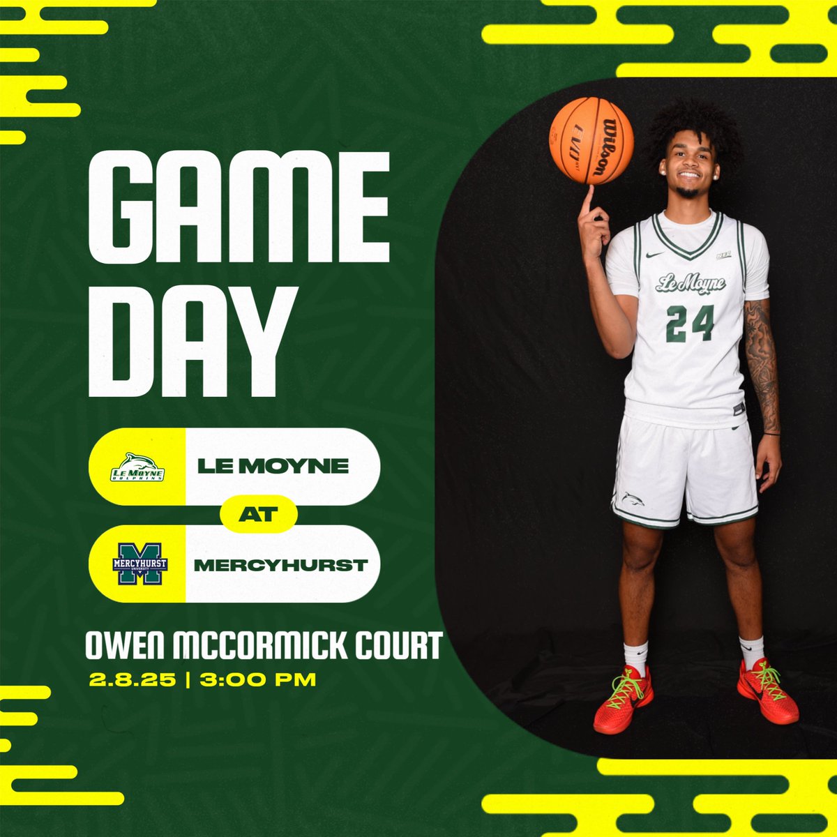 IT’S GAME DAY!! and we wrap up our road trip.

🆚 Mercyhurst University Lakers
🏟️ Owen McCormick Court at the Mercyhurst Athletic Center - Erie, Pa.
⏰ 3:00 PM
📺necfrontrow.com/game/12780
📊 hurstathletics.com/sidearmstats/m…
 📻 foxsports1490.com
📜 lemoynedolphins.com/news/2025/2/7/…
🐬 #PhinsUp