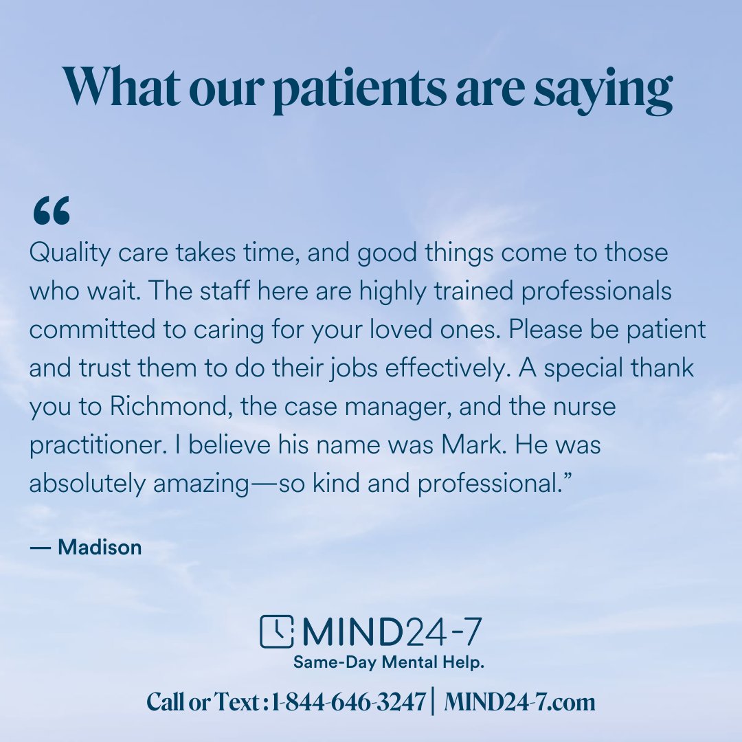 At MIND 24-7, we deliver professional, compassionate mental health care. Our team is here to support you and your loved ones every step of the way. If you or someone you know needs support, text/call 1-844-MIND247 or visit mind24-7.com  #MentalHealthHelp #MIND24