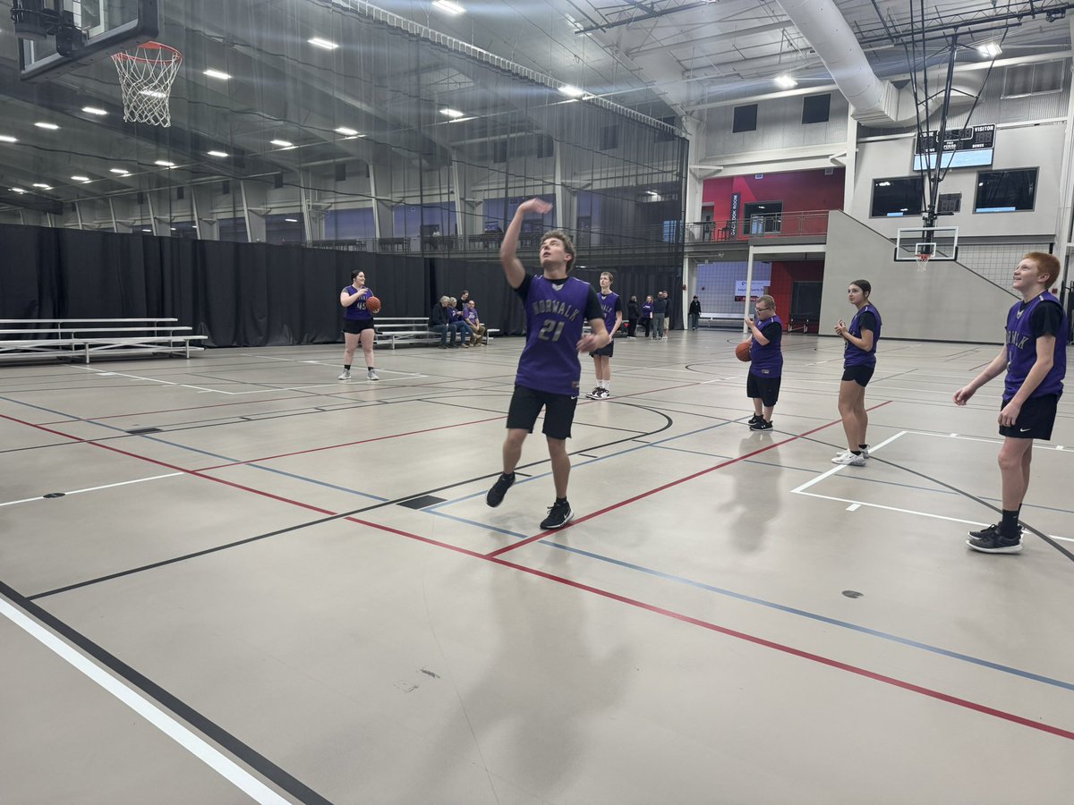 Coach Hannah and I getting our Team ready for some Unified Basketball this morning!  Let’s Go Warriors!! 💜