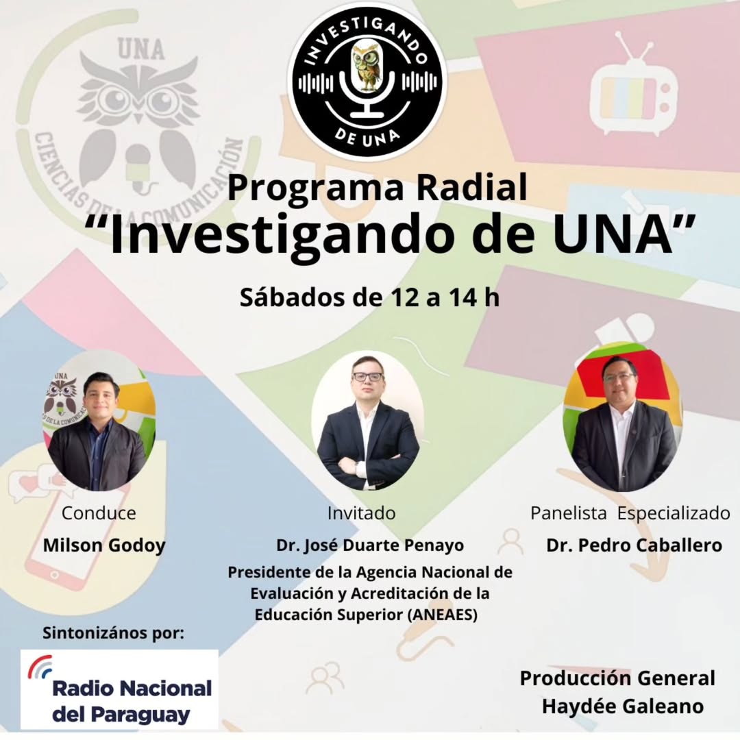 Hoy en #InvestigandoDeUNA, el programa de la <a href="/una_py/">Universidad Nacional de Asunción</a> con 🎙️Milson Godoy y con el🎙️Dr. Pedro Caballero, de 12:00 a 14:00 horas. Hoy nos visita 🗣️Dr. José Duarte, presidente de <a href="/ANEAES_Paraguay/">ANEAES</a> 

🔴 En Vivo por la #920AM
📻 bit.ly/3zcmS6r