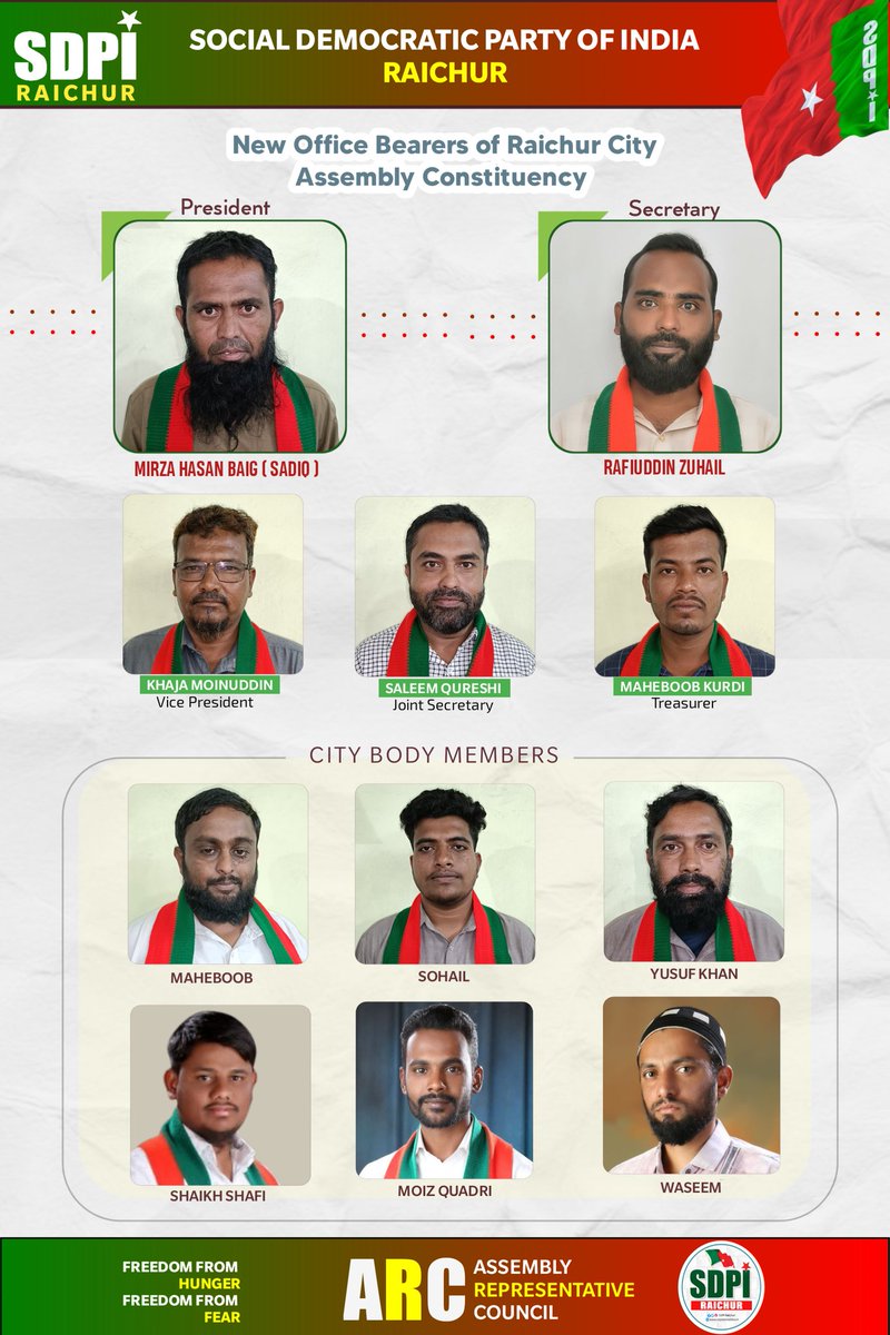 🎉 🎉 *CONGRATULATIONS* 🎉 🎉 

New Office Bearers Of Raichur City Assembly Constituency 2024-27 #sdpiarc #sdpiraichur #sdpikarnataka #sdpiindia #sdpinational
