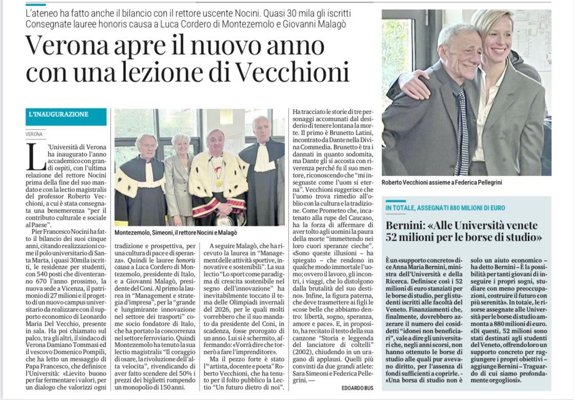 Edoardo Bus (@edoardobus) on Twitter photo L’inaugurazione dell’anno accademico a <a href="/UniVerona/">Università di Verona</a> con ospiti come #Montezemolo, #Malagò, #Pellegrini, #Simeoni, ma sopratutto un ispirato <a href="/RVecchioni/">Roberto Vecchioni</a> #Vecchioni, che a #Verona ha incantato il pubblico. Da leggere le sue parole nel mio articolo per i giornali <a href="/IlNordEst195875/">Il Nord Est</a> L’inaugurazione dell’anno accademico a <a href="/UniVerona/">Università di Verona</a> con ospiti come #Montezemolo, #Malagò, #Pellegrini, #Simeoni, ma sopratutto un ispirato <a href="/RVecchioni/">Roberto Vecchioni</a> #Vecchioni, che a #Verona ha incantato il pubblico. Da leggere le sue parole nel mio articolo per i giornali <a href="/IlNordEst195875/">Il Nord Est</a>