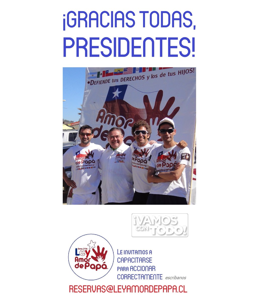 AmordePapa's tweet photo. LOS GRANDES ÉXITOS de @AmordePapa se los debemos a nuestros presidentes, quienes supieron consolidar los objetivos que nos propusimos para promulgar la 1ª iniciativa de ley ciudadana en Chile para proteger a nuestros hijos: nuestra #LEYAMORDEPAPÁ

https://t.co/JvIp16yrbP https://t.co/rwlVt43JLM