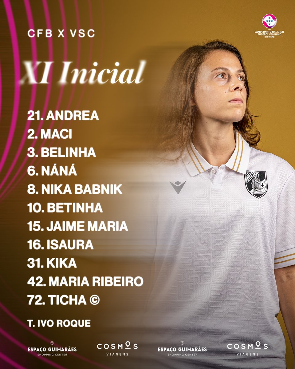 VitoriaSC1922's tweet photo. 📋 | 11 INICIAL - LINE UP
⚔ É este o 𝗢𝗡𝗭𝗘 que vai iniciar a partida frente ao CF Benfica!
💺 Inês Marques, Naya, J. Monteiro, Leti, Maria Salgado, Diana Novais, Irlanda, Inês Lopes, Bia Pinheiro
#EspíritoDeVitória • #FutebolFemininoVSC • #CFBVSC https://t.co/bq5Q3Tdycb