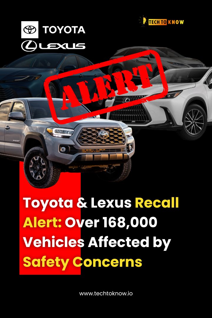 TechtoKnow25's tweet image. Did you know?
Toyota and Lexus Recall Alert: Over 168,000 Vehicles Affected by Safety Concerns
Read more:
techtoknow.io/recall-alert-t…

#TOYOTA #Lexus #4x4 #alert #lastest #Safety