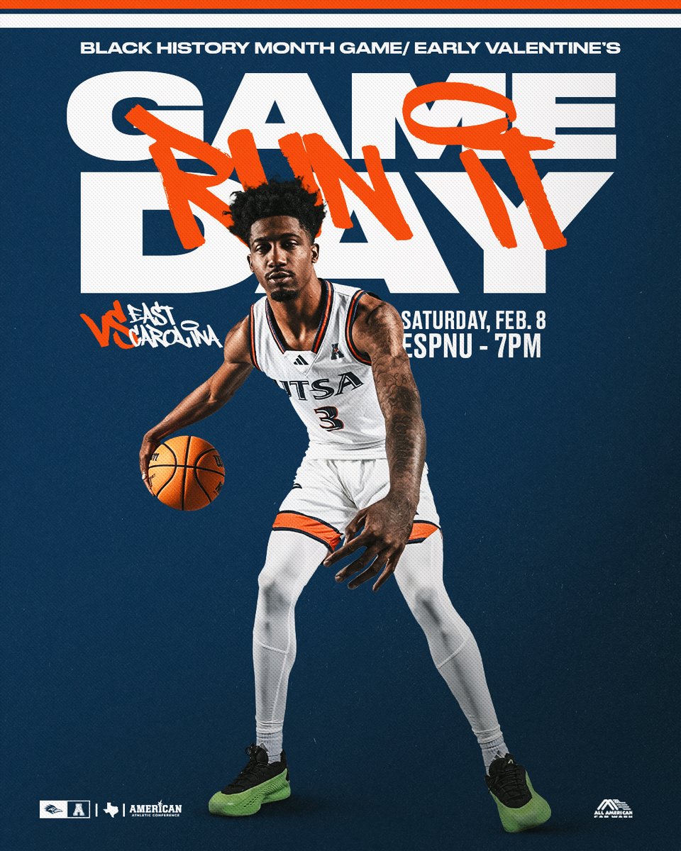 BIG one at #PackTheConvo tonight on National TV!

🆚 East Carolina
🏟️ Convocation Center
📍 San Antonio
⌚️ 7 p.m.
📰 utsa.pro/4hsSgCj
🎟️ utsa.pro/4ht3zKv
📺 ESPNU / es.pn/3PD6UKN
📻 <a href="/ticket760/">Ticket 760 🏈</a> AM
📊 statb.us/b/550340

#BirdsUp🤙 | #LetsGo210