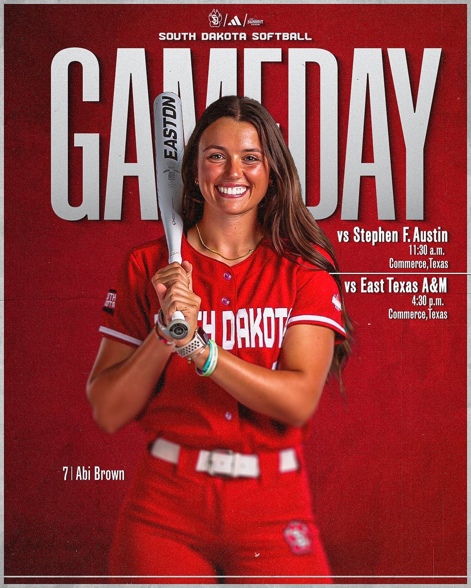 Back for day ✌️

🆚 Stephen F. Austin &amp; East Texas A&amp;M
🕕 11:30 a.m. &amp; 4:30 p.m.
📍 Commerce, Texas
GM1 📺 yote.us/3Q6MuKi
GM1 📊 yote.us/4jRRYGq
GM2 📺 yote.us/417Ocld
GM2 📊 yote.us/3CF7gOg

#GoYotes x #WeAreSouthDakota