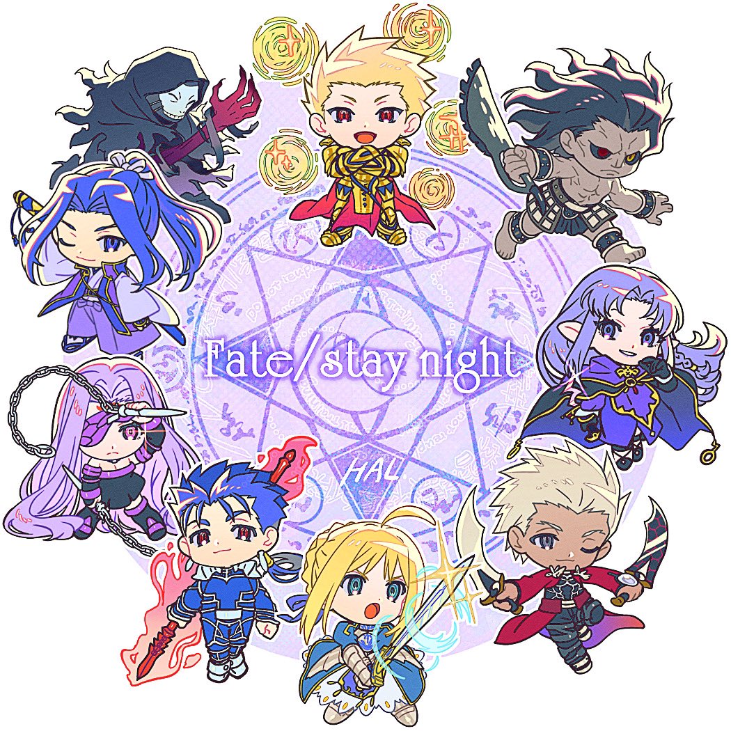 デフォルメサーヴァントたち。
最初はこの円形の構図で考えてた。
今度クロスフォリオの方とかでキャラクターごとにアップしたいな〜