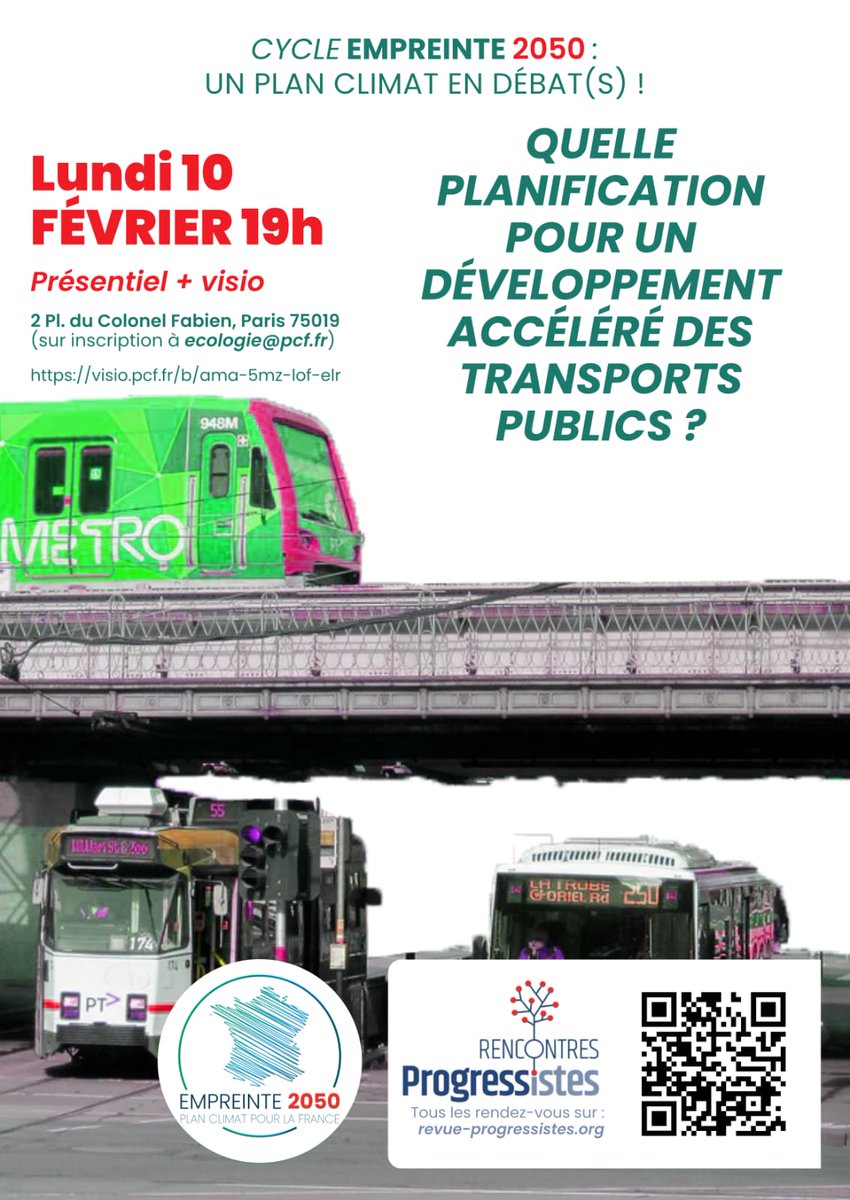 ✅ Débats sur le plan Climat Empreinte 2050:
"Quelle planification pour les transports publics" 

Avec <a href="/jacquesbaudrier/">Jacques Baudrier</a>  et <a href="/sergevidalserge/">Serge Vidal</a>

➡️Rendez vous lundi 10 février à 19h en visio et en présentiel au siège du PCF !

🔴Toutes les infos:
revue-progressistes.org/2025/01/13/emp…