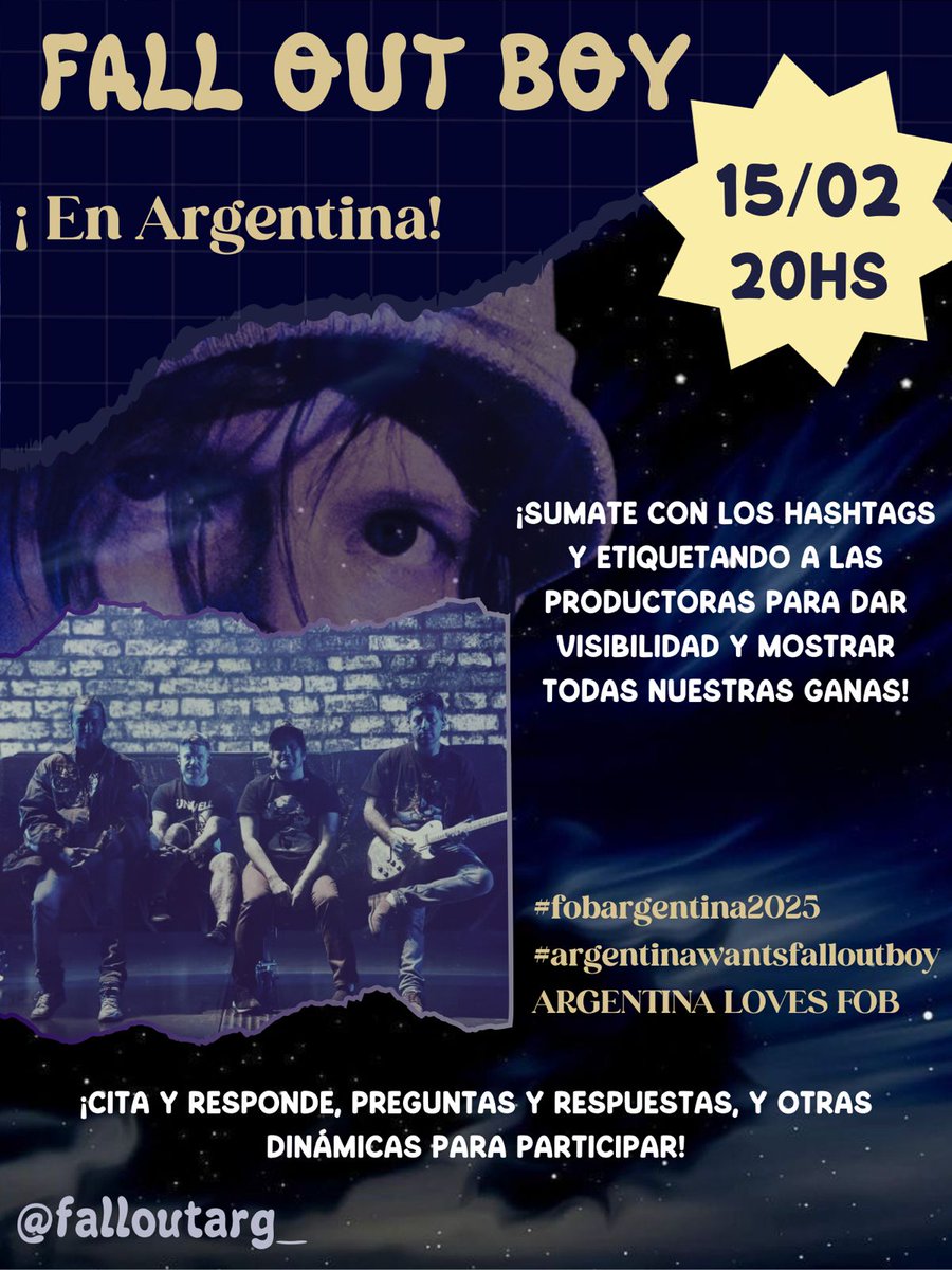 ¡Buenas!

Estaremos organizando una twitteada masiva para intentar que las productoras nos escuchen y vean que queremos a Fall Out Boy en Argentina!

Esperamos que se sumen a esta idea y le den RT para compartirlo, en los siguientes tweets les vamos a dar mas info 👇