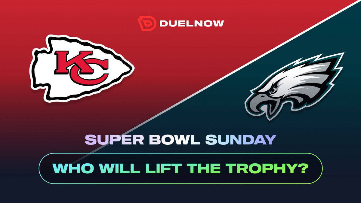 getduelnow's tweet image. 🏈 SUPER BOWL SUNDAY

Eagles vs. Chiefs this Sunday, Feb 9, 2025. Got a hunch? Place your prediction and win with your odds at duelnow.com.

#SuperBowl #NFL #SportsPredictions