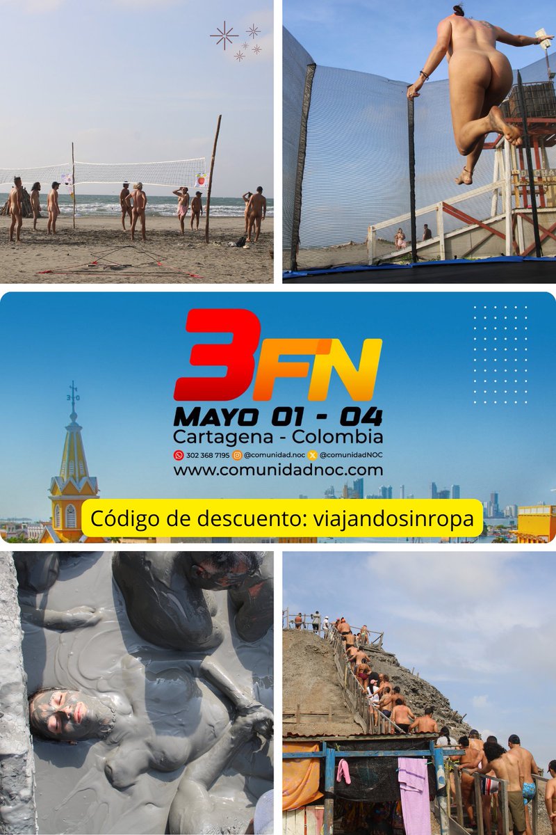 ¿Y si nos vamos al Festival Nudista en Cartagena, Colombia? 
¡¡Yo ya estoy más que lista y emocionada para disfrutar estos días el calor y el mar sin ropa con la familia nudista de Colombia!!
No te lo puedes perder así que allá nos vemos!
Para tener un 10% de descuento recuerda