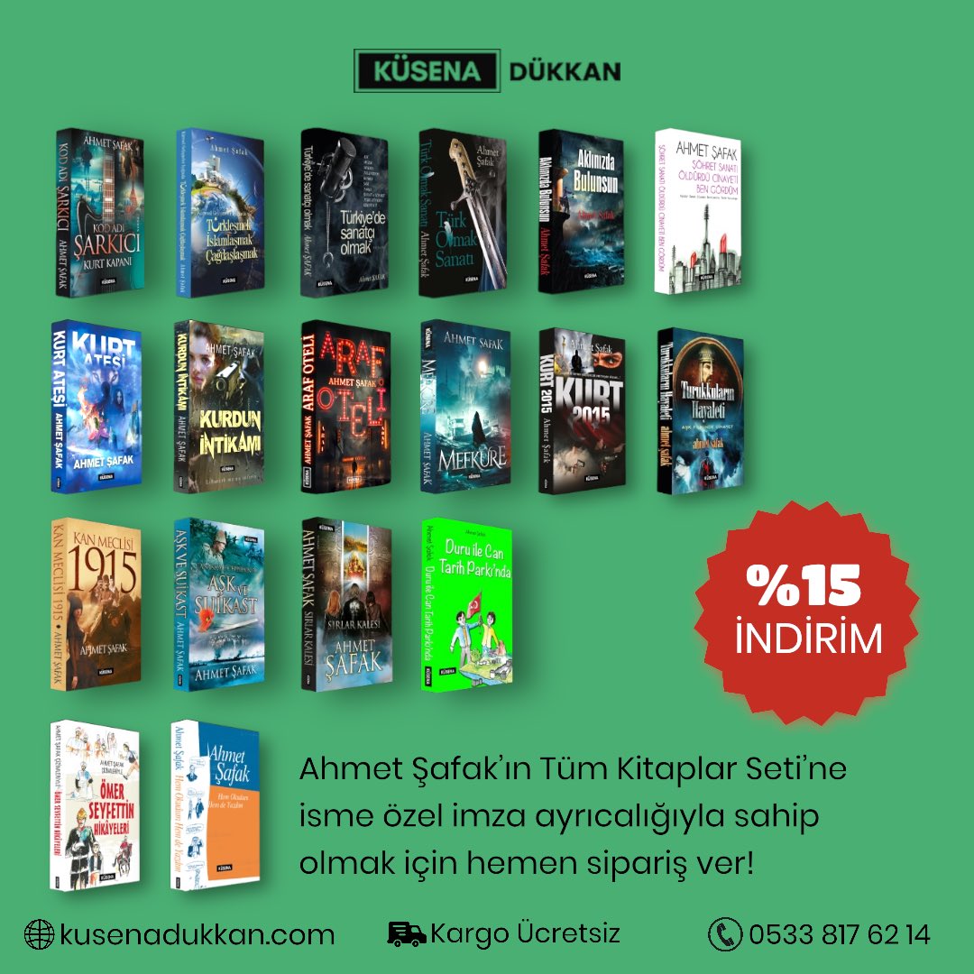 Ahmet Şafak Tüm Kitaplar Seti📚

Ahmet Şafak’ın tüm kitaplarını içeren bu eşsiz seti isminize özel imzalı olarak sipariş etmek için kusenadukkan.com ‘u ziyaret edin!

🚚Ücretsiz Kargo

📣%15 Paket İndirimi