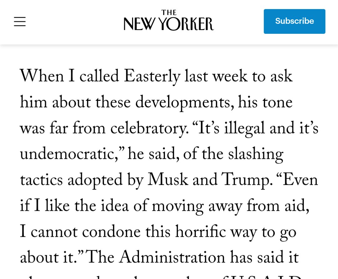 jmhorp's tweet photo. Easterly is probably the most famous critic of foreign aid within academia, but he knows the Trump administration is acting illegally with the way they are trying to end foreign aid https://t.co/xbESKI4XiI