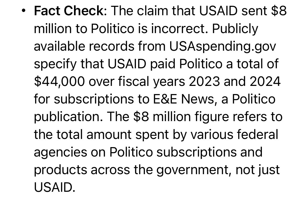 Wow <a href="/elonmusk/">Elon Musk</a> <a href="/CommunityNotes/">Community Notes</a> what a failure to prevent misinformation if in fact USAID didn’t send $8million to politico. I bought it hook line and sinker, and it wasn’t disputed by either of you. But thankfully I can cross check with Grok for the truth. I hope <a href="/joerogan/">Joe Rogan</a> does
