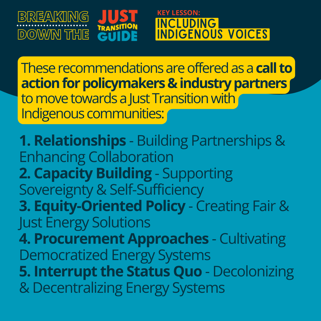 Indigenous_ca's tweet photo. In order for a #JustTransition to be effective - Indigenous voices must be included in policy decision-making. 🌏No decision about us, without us!

Read the FULL Just Transition Guide at https://t.co/JfiiVtoDRL!

Created in collaboration with @SacredEarthSOL &amp; the @DavidSuzukiFDN https://t.co/K9yDV3LPFq