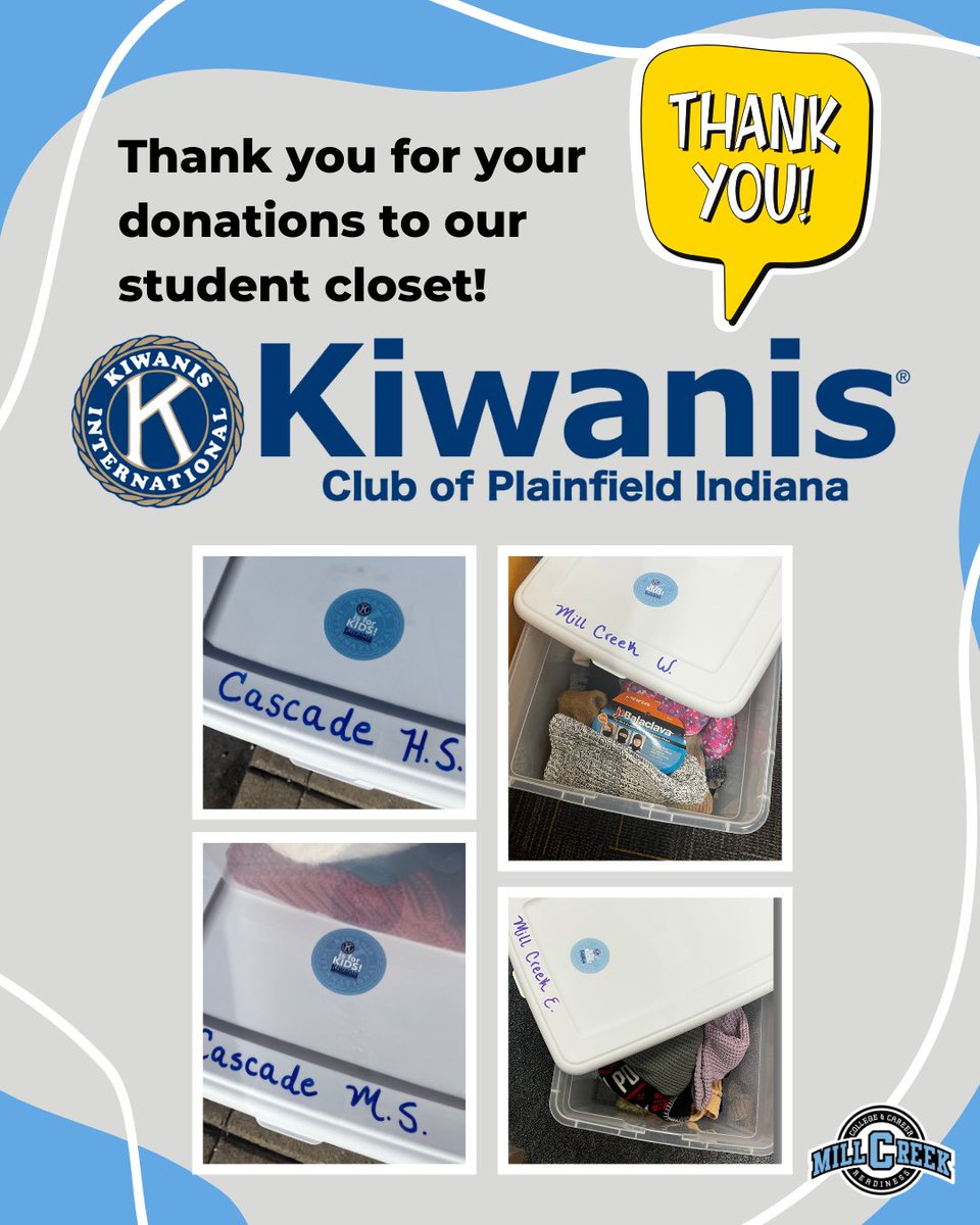 Big Thank You to Plainfield <a href="/Kiwanis/">Kiwanis</a> for getting our student care closets updated with some winter wear at each school #CommunityConnected #EA3