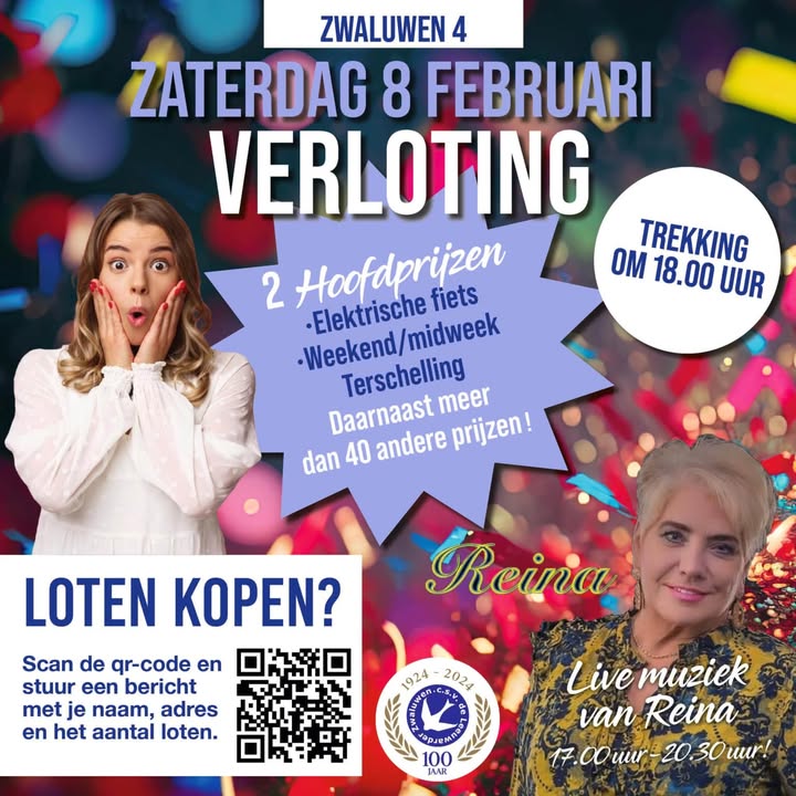 LwdZwaluwen's tweet image. 🎫 𝗩𝗲𝗿𝗹𝗼𝘁𝗶𝗻𝗴 | Mis het niet! Vanmiddag is de door Zwaluwen 4 georganiseerde verloting, inclusief live muziek van Reina van 17.00 – 20.30 uur. De trekkingsuitslag wordt om 18.00 uur bekendgemaakt. Kun je er niet bij zijn? Geen probleem, de uitslag posten we ook online!