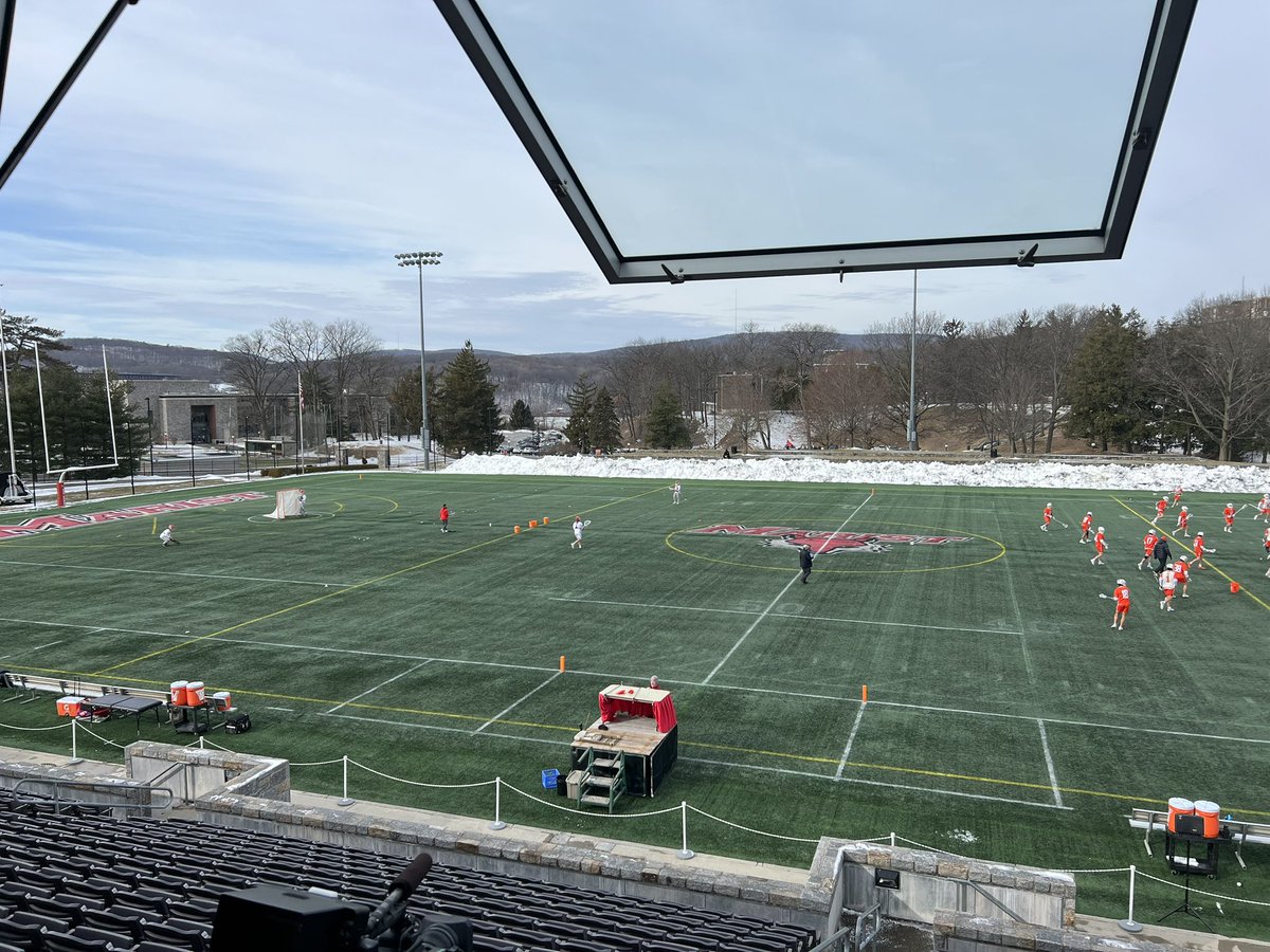 Good morning from one of the most beautiful booths in college lacrosse! ☀️ ❄️ 

<a href="/Marist_MensLax/">Marist Lacrosse</a> hosts <a href="/MercerLacrosse/">𝙈𝙚𝙧𝙘𝙚𝙧 𝙈𝙚𝙣𝙨 𝙇𝙖𝙘𝙧𝙤𝙨𝙨𝙚</a> at 11 a.m. at Tenney Stadium for its season opener.

Join us on ESPN+: espn.com/watch/roadbloc…