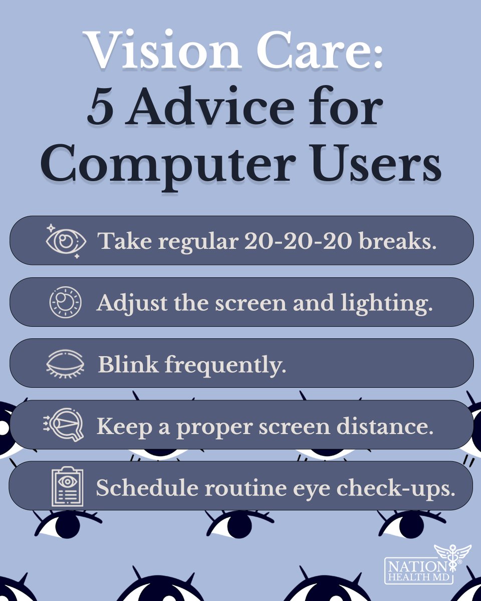 Working with computers could strain the eyes, but sometimes, small changes might make a big difference. 👀 ✨

Learn more: bit.ly/3WSY6EH

#nationhealthmd #wellness #holistichealth #organicsupplements #visionnutricomplex #eyes #eyehealth #eyecare

*Reference upon request