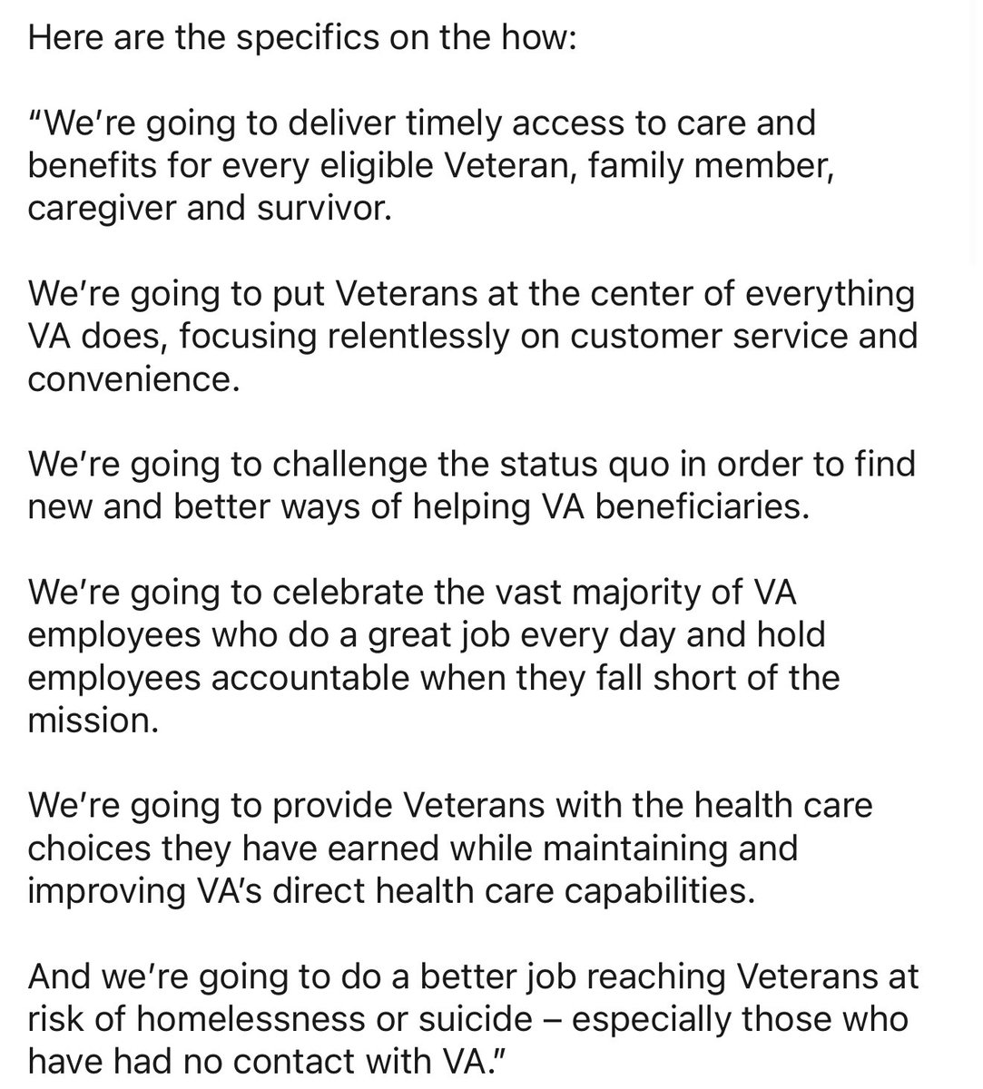 VA <a href="/SecVetAffairs/">VA Secretary Doug Collins</a> message based on the instruction from the President to “take great care of America’s Veterans”. 

Great focus! A customer experience focus is the how for efficient and effective service delivery! 

<a href="/realDonaldTrump/">Donald J. Trump</a> <a href="/DOGE/">Department of Government Efficiency</a> <a href="/elonmusk/">Elon Musk</a> 
#Veterans #VA