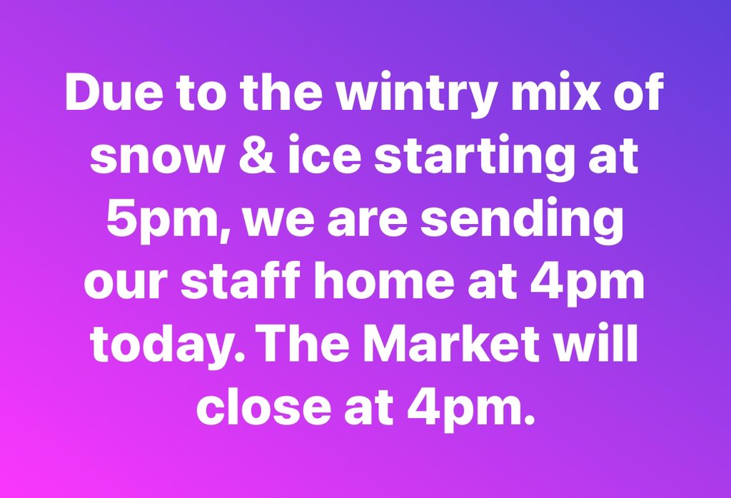 BROWN’S MARKET AND CAFE WILL BE CLOSING EARLY TODAY, SAT., FEB. 8th at 4pm. 
The Football Snack Board class has been moved up to 2pm.