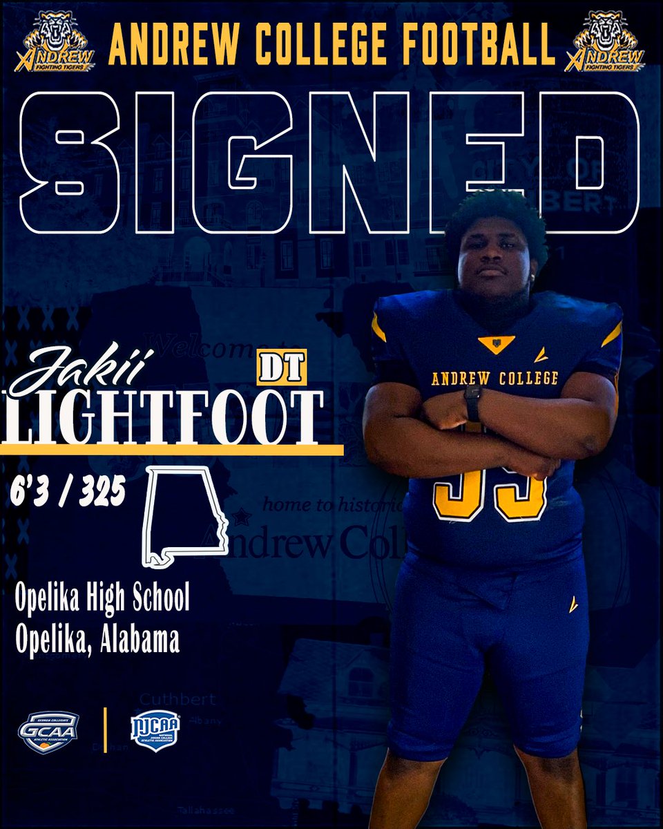 Andrew College Fighting Tigers Football (@tigersandrew) on Twitter photo Welcome Jakii Lightfoot to the Fighting Tigers Family!
β
Signed <a href="/J_Lightfoot__/">Jakii Lightfoot</a>
π<a href="/footballopelika/">Opelika Football</a> β‘οΈTigers Den Welcome Jakii Lightfoot to the Fighting Tigers Family!
β
Signed <a href="/J_Lightfoot__/">Jakii Lightfoot</a>
π<a href="/footballopelika/">Opelika Football</a> β‘οΈTigers Den