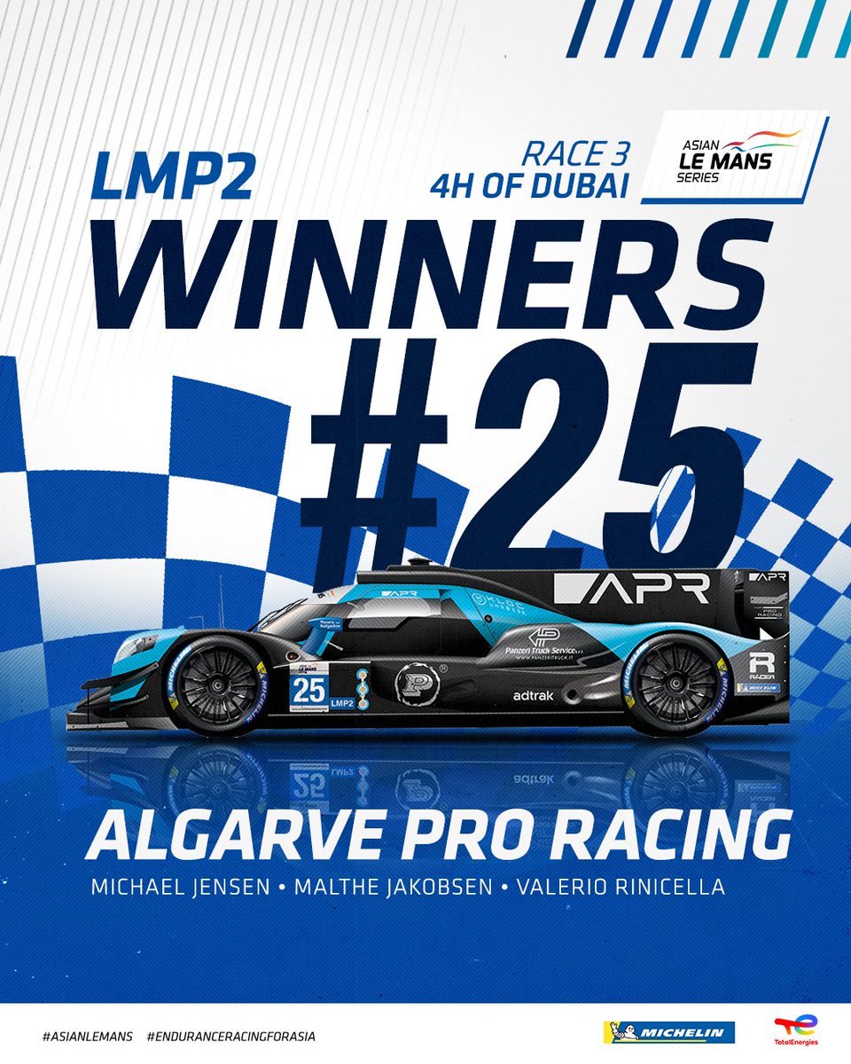 Asian Le Mans Series (@asianlemans) on Twitter photo 4 Hours of Dubai - Race 1 - LMP2 Winners ๐
Congratulations to <a href="/APRacingTeam/">Algarve Pro Racing</a> ๐
#AsianLeMans #4HDubai 4 Hours of Dubai - Race 1 - LMP2 Winners ๐
Congratulations to <a href="/APRacingTeam/">Algarve Pro Racing</a> ๐
#AsianLeMans #4HDubai