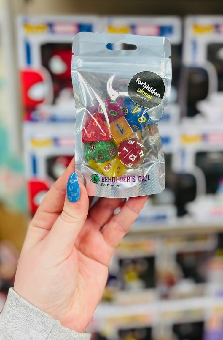 Did you know we have our own exclusive Dice Set? The lovely @beholders_gaze have been amazing creating this for us.
-Usagi

contact us by DM,
02920228885
cardiff@forbiddenplanet.co.uk

#forbiddenplanetcardiff #cardiff #beholdergaze #dice